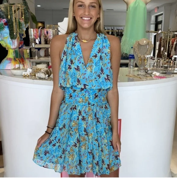 A.L.C. Silk Courtney Mini Dress in Grotto Blue Floral NWT - Picture 3 of 11